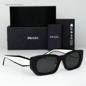 Prada Women Sunglasses Black Grey Rectangle PRB05SF 09Q08Z NEW AUTHENTIC